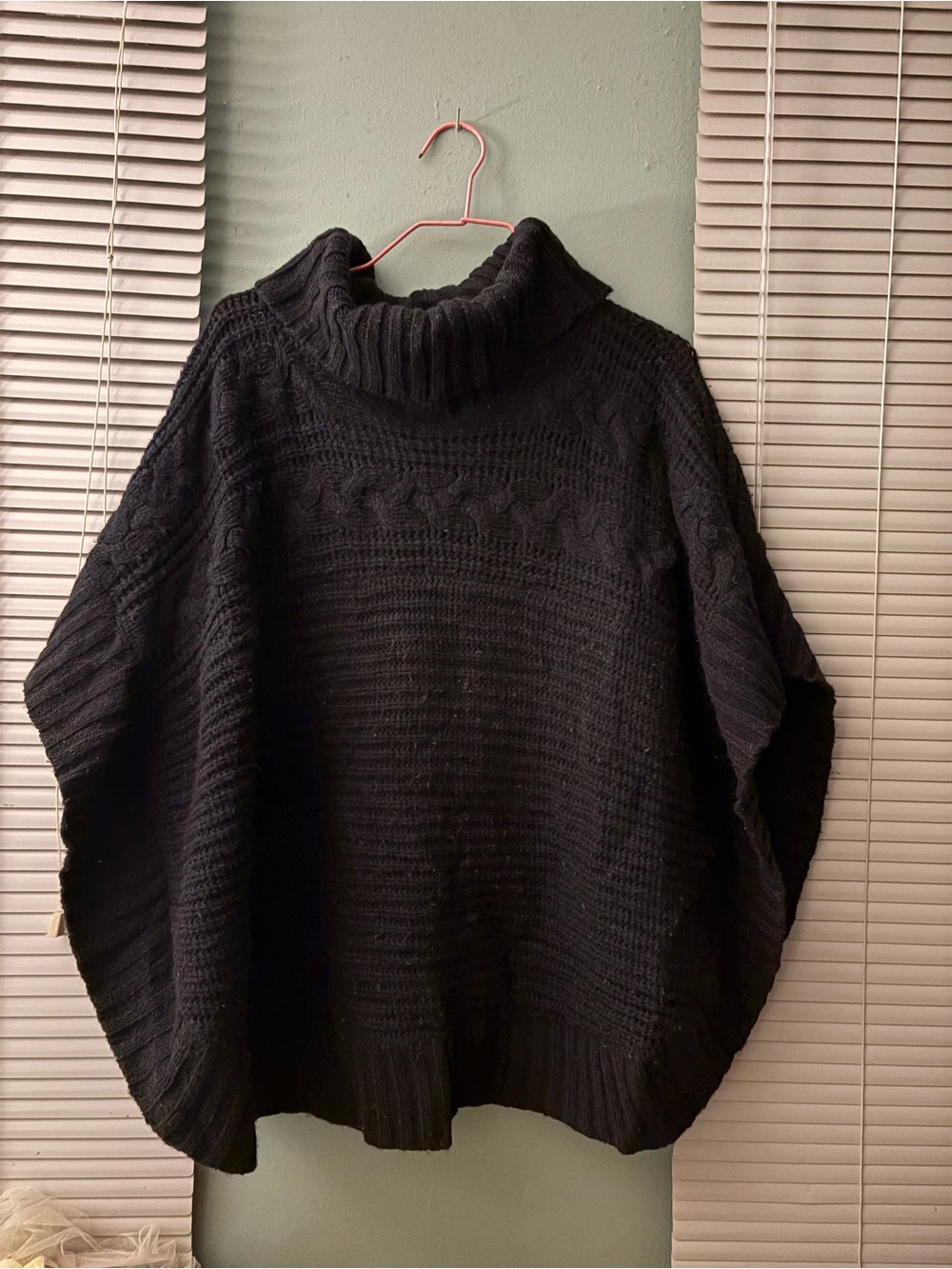 Vintage Alexandra Bartlett Black Cable Knit Poncho Sweater Wool Blend Size M